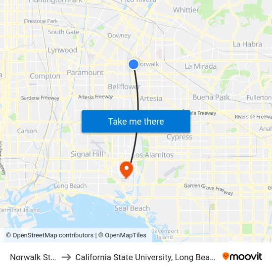 Norwalk Station to California State University, Long Beach (CSULB) map