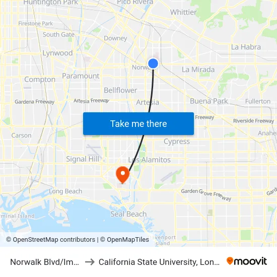 Norwalk Blvd/Imperial Hwy to California State University, Long Beach (CSULB) map