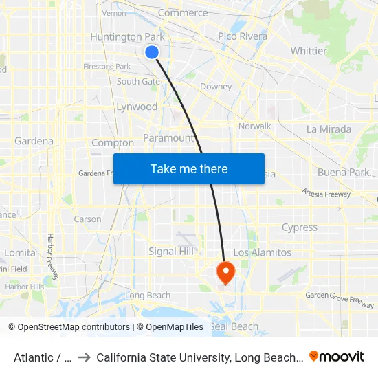 Atlantic / Bell to California State University, Long Beach (CSULB) map