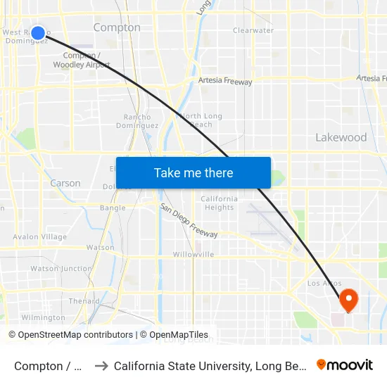 Compton / Avalon to California State University, Long Beach (CSULB) map
