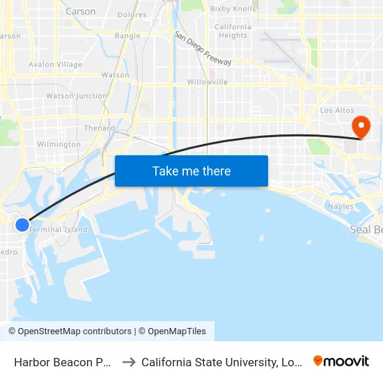 Harbor Beacon Park and Ride to California State University, Long Beach (CSULB) map