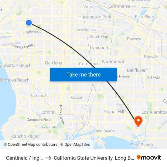 Centinela / Inglewood to California State University, Long Beach (CSULB) map