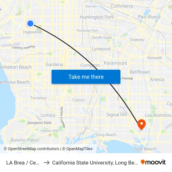 LA Brea / Centinela to California State University, Long Beach (CSULB) map