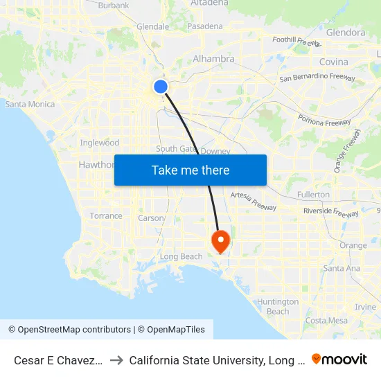 Cesar E Chavez / Vignes to California State University, Long Beach (CSULB) map