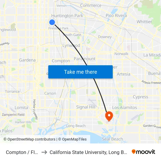 Compton / Florence to California State University, Long Beach (CSULB) map