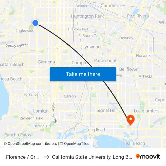 Florence / Crenshaw to California State University, Long Beach (CSULB) map