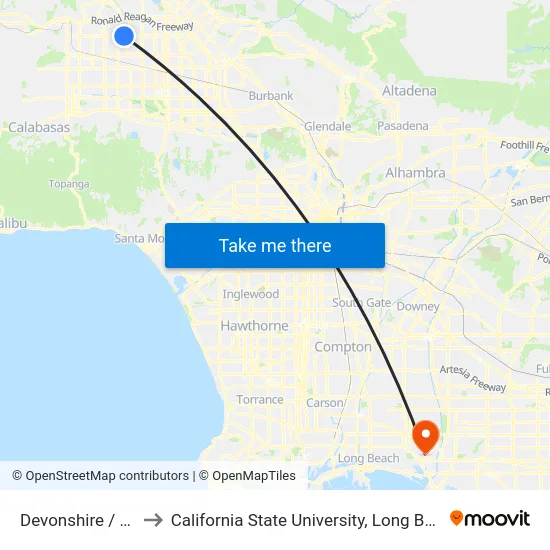 Devonshire / Lindley to California State University, Long Beach (CSULB) map