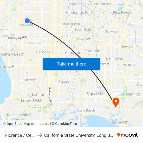 Florence / Centinela to California State University, Long Beach (CSULB) map