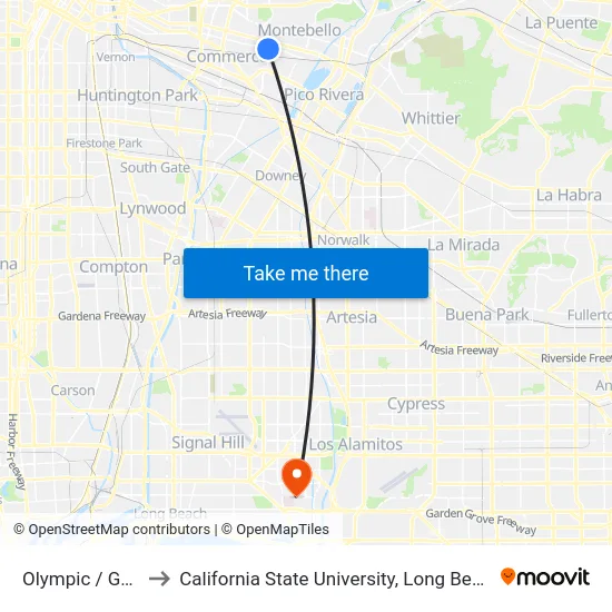 Olympic / Garfield to California State University, Long Beach (CSULB) map