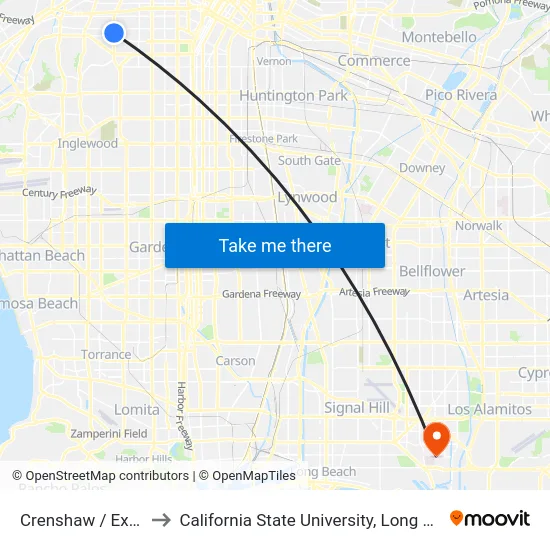Crenshaw / Exposition to California State University, Long Beach (CSULB) map