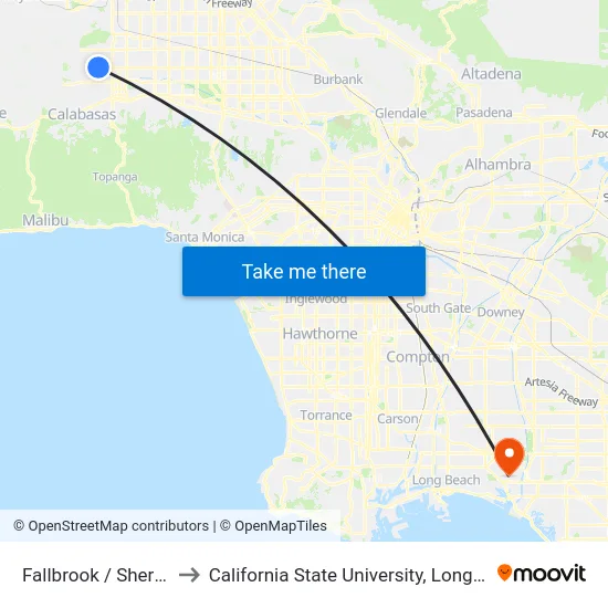 Fallbrook / Sherman Way to California State University, Long Beach (CSULB) map