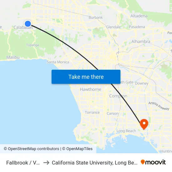 Fallbrook / Ventura to California State University, Long Beach (CSULB) map