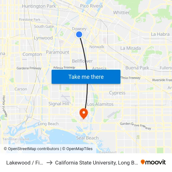 Lakewood / Firestone to California State University, Long Beach (CSULB) map