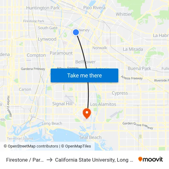 Firestone / Paramount to California State University, Long Beach (CSULB) map