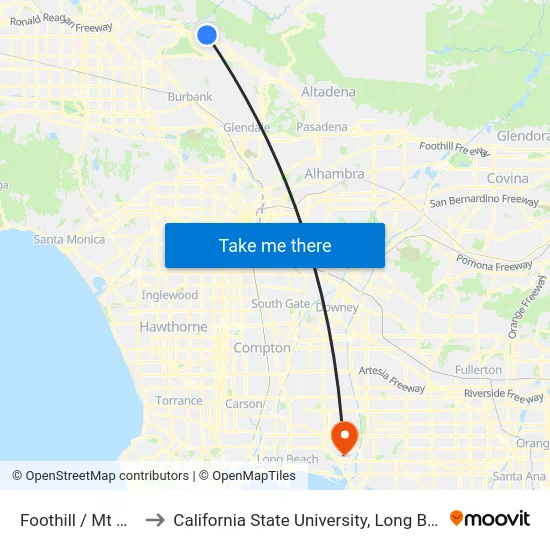 Foothill / Mt Gleason to California State University, Long Beach (CSULB) map