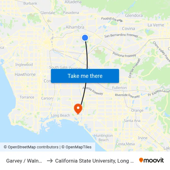 Garvey / Walnut Grove to California State University, Long Beach (CSULB) map