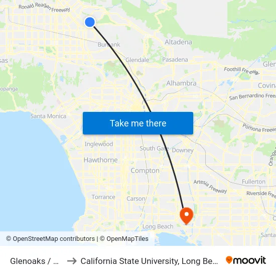 Glenoaks / Peoria to California State University, Long Beach (CSULB) map