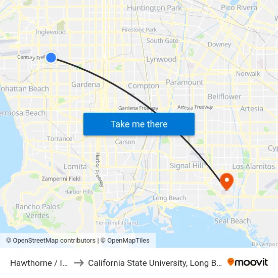 Hawthorne / Imperial to California State University, Long Beach (CSULB) map