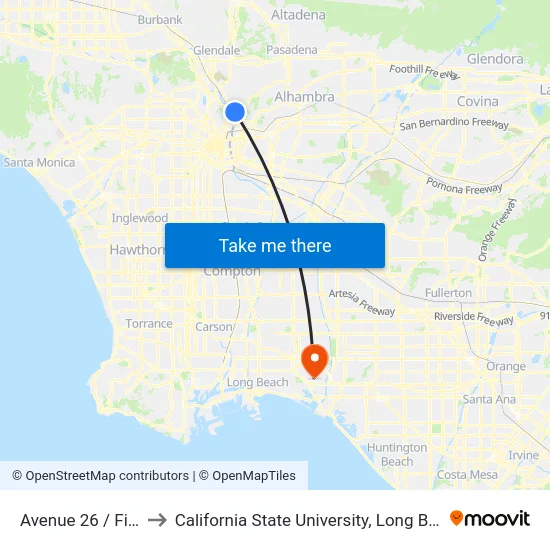 Avenue 26 / Figueroa to California State University, Long Beach (CSULB) map