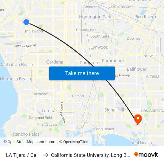 LA Tijera / Centinela to California State University, Long Beach (CSULB) map