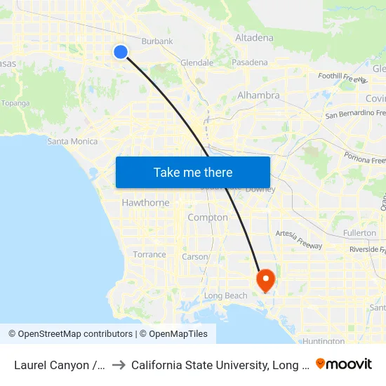 Laurel Canyon / Burbank to California State University, Long Beach (CSULB) map