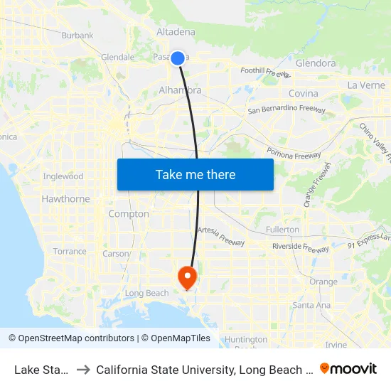 Lake Station to California State University, Long Beach (CSULB) map