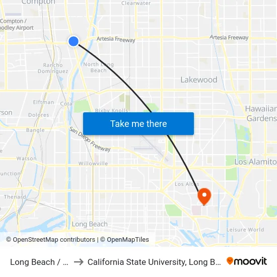 Long Beach / Artesia to California State University, Long Beach (CSULB) map