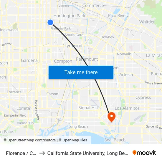 Florence / Central to California State University, Long Beach (CSULB) map