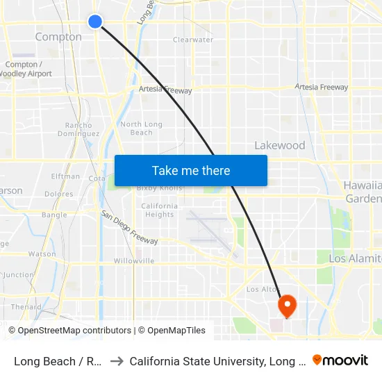 Long Beach / Rosecrans to California State University, Long Beach (CSULB) map