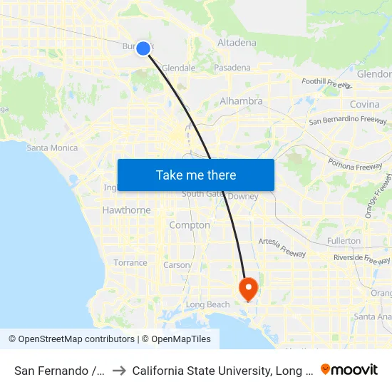 San Fernando / Burbank to California State University, Long Beach (CSULB) map