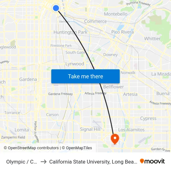 Olympic / Central to California State University, Long Beach (CSULB) map