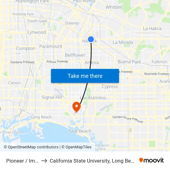 Pioneer / Imperial to California State University, Long Beach (CSULB) map