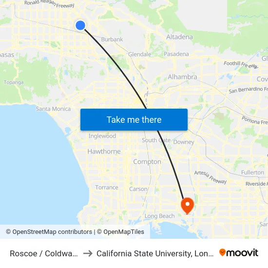 Roscoe / Coldwater Canyon to California State University, Long Beach (CSULB) map