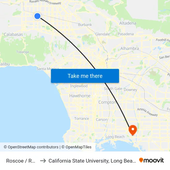 Roscoe / Reseda to California State University, Long Beach (CSULB) map