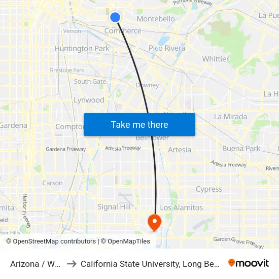 Arizona / Whittier to California State University, Long Beach (CSULB) map