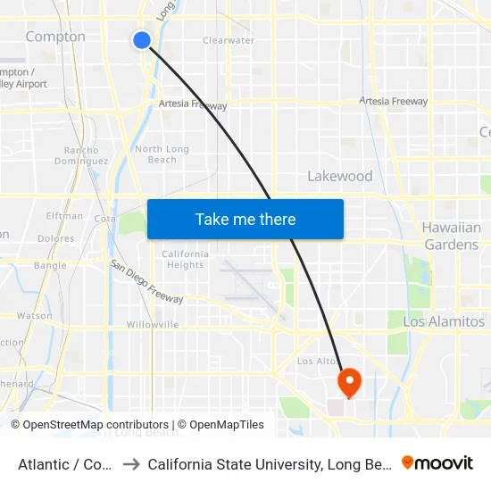 Atlantic / Compton to California State University, Long Beach (CSULB) map