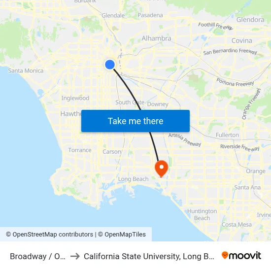 Broadway / Olympic to California State University, Long Beach (CSULB) map