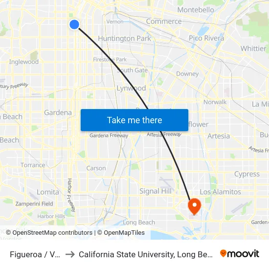 Figueroa / Vernon to California State University, Long Beach (CSULB) map