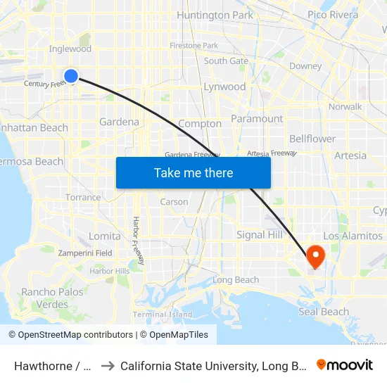 Hawthorne / Lennox to California State University, Long Beach (CSULB) map