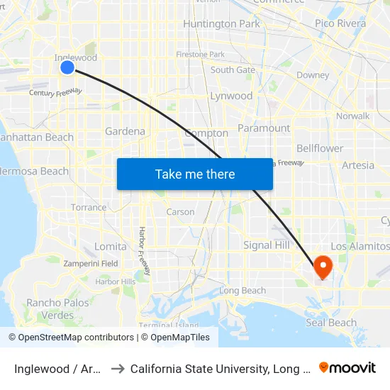 Inglewood / Arbor Vitae to California State University, Long Beach (CSULB) map
