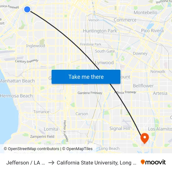 Jefferson / LA Cienega to California State University, Long Beach (CSULB) map