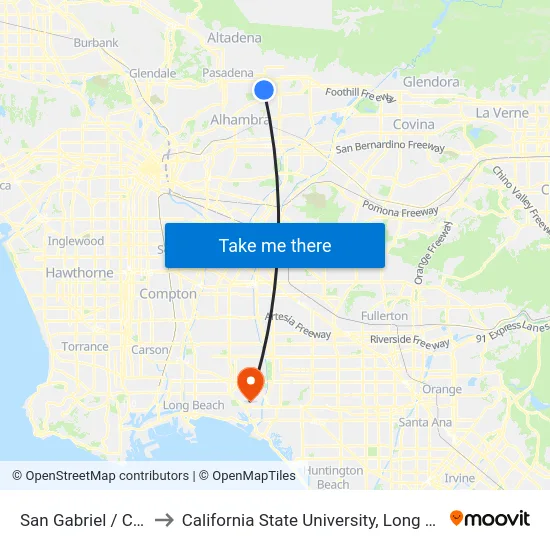 San Gabriel / California to California State University, Long Beach (CSULB) map