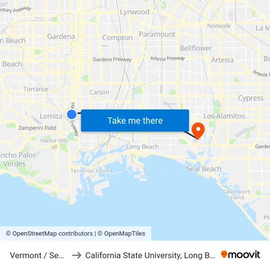 Vermont / Sepulveda to California State University, Long Beach (CSULB) map