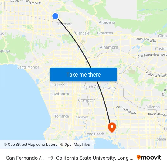 San Fernando / Sunland to California State University, Long Beach (CSULB) map