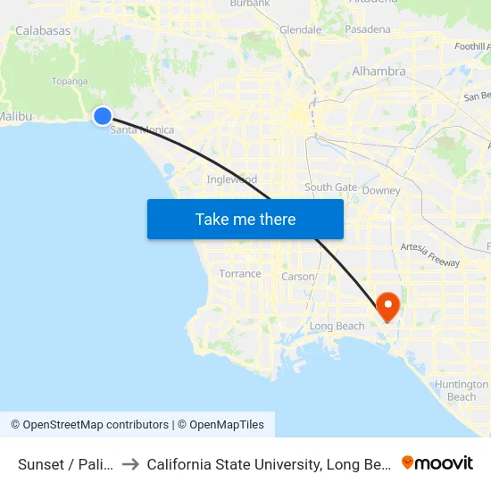 Sunset / Palisades to California State University, Long Beach (CSULB) map