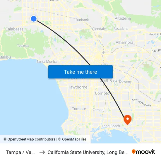 Tampa / Vanowen to California State University, Long Beach (CSULB) map