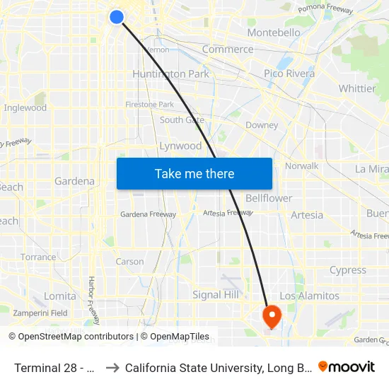 Terminal 28 - East Lot to California State University, Long Beach (CSULB) map