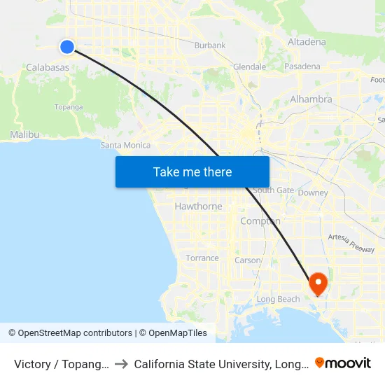 Victory / Topanga Canyon to California State University, Long Beach (CSULB) map