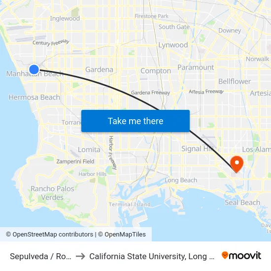 Sepulveda / Rosecrans to California State University, Long Beach (CSULB) map