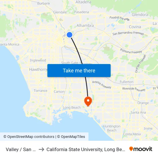 Valley / San Pablo to California State University, Long Beach (CSULB) map